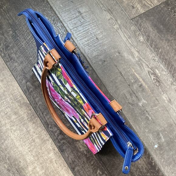 Nine West Blue Striped Floral Large Purse Tote Bag - Picture 8 of 8